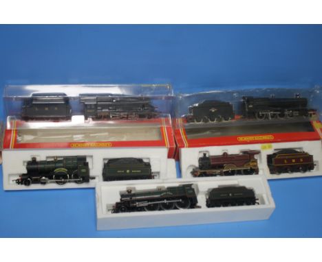 FIVE BOXED HORNBY 00 GAUGE STEAM LOCOMOTIVES, R830 GWR 4-6-0 SAINT DAVID, LMS CLASS 2-8-0, R.392 GWR COUNTY OF BEDFORD 4-4-0,