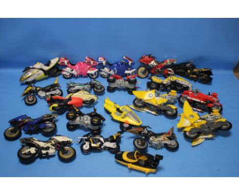 A LARGE BOX OF VINTAGE POWER RANGERS BIKES