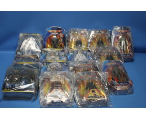 FIFTEEN CARDED DR WHO FIGURES, to include The Tenth Doctor (two of), The Eleventh Doctor (two of), Forth Doctor series Mummy 