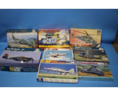 ITALERI MODEL AEROPLANE ANF HELICOPTER KITS to include 1:48 Sea Hurricane, 1:72 H-19 B "Chickasaw", "Bell AB 212/UH-1N, MIL-2