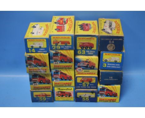 A COLLECTION OF 16 BOXED MATCHBOX VEHICLES, to include a Mercedes-Benz 'Binz' ambulance 3, a S&amp;S Cadillac ambulance 54, L