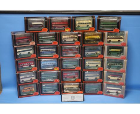 THIRTY BOXED EXCLUSIVE FIRST EDITIONS DIE CAST BUSES AND COACHES, 1: 76 SCALE.