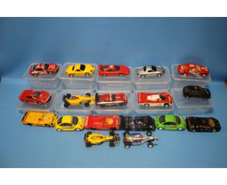 EIGHTEEN HORNBY SLOT CARS to include Mercedes Benz 62, TVR T400R, Porsche 997, VW Beetle etc. Please note not original boxes