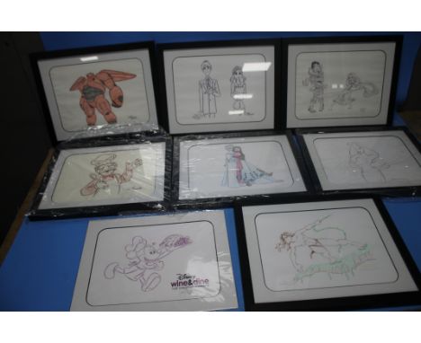 A QUANTITY OF FRAMED DISNEY SKETCHES, on Magic Kingdom embossed paper to include Rapunzel by Nanette Arata, and others by Jim