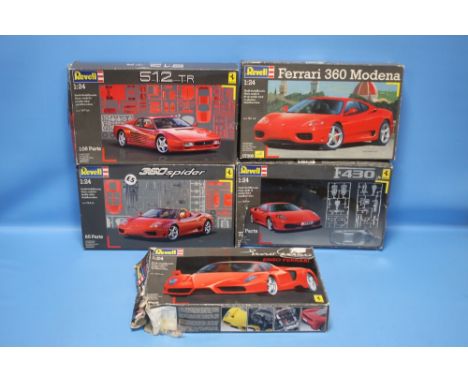 REVELL MODEL CAR KITS 1:24 FERRARI to include skill level 3 - F430, Ferrari 360 Modena, 360 Spider, skill level 4 - 512 TR, a
