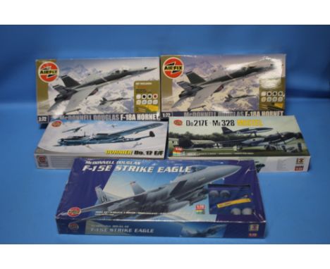 AIRFIX AEROPLANE MODEL KITS 1:72, skill level 3 to include McDonnell Douglas F-15E Strike Eagle, McDonnell Douglas F-18A Horn