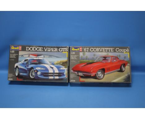 REVELL MODEL CAR KITS 1:25 to include skill level 4 '67 Corvette Coupé (not factory sealed but appears complete) and skill le