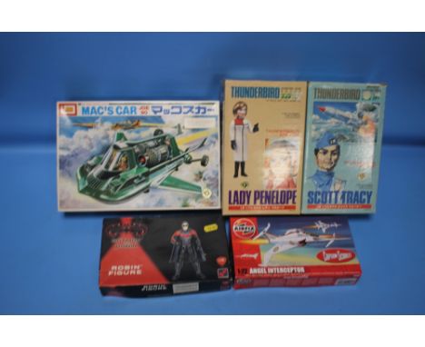 FILM RELATED MODEL KITS to include Imai Mac's Car Joe 90, Thunderbird Scott Tracy, Thunderbird Lady Penelope, Airfix Captain 
