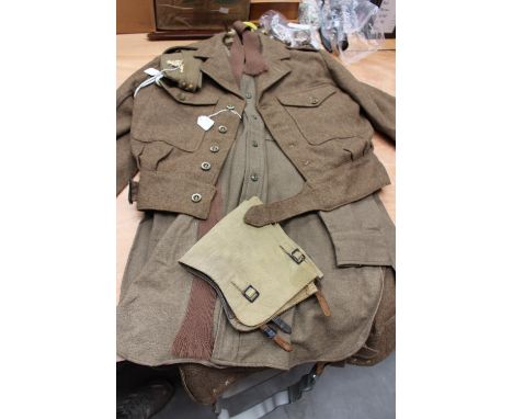 A 1949 British pattern battledress blouse and trousers and wool shirt with F S hat (3)