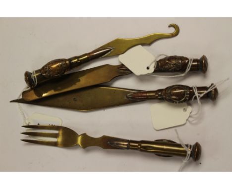 Anzac trench art, letter opener, button hook, knife and fork, World War One (4)