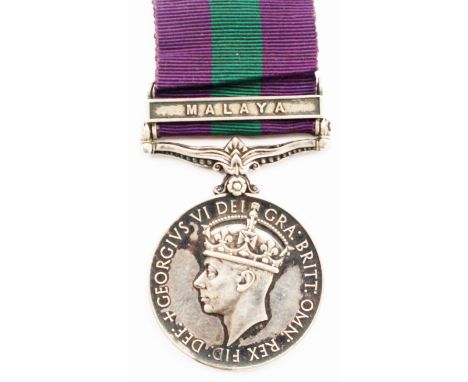 General service medal, clasp, Malaya (George VI) to 225771 Q8 PTE D Clarke Worcester Regiment 