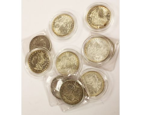 Ten United States 'Morgan Dollars' includes three 1900, 1901,  two 1902 and four 1921