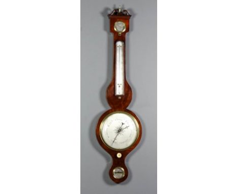 A 19th Century mahogany wheel cased barometer and thermometer by H.J Dallaway of Bath, with 8ins diameter silvered dial and m