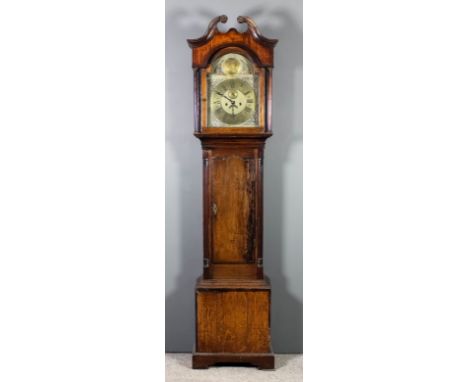 A late 18th Century oak and mahogany longcase clock, the movement inscribed "Robert Cornish of Dartford", the 13ins arched br