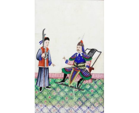 Chinese School - Nine watercolours/gouache on  pith paper, including - Seated lady with two attendants making offerings, and 