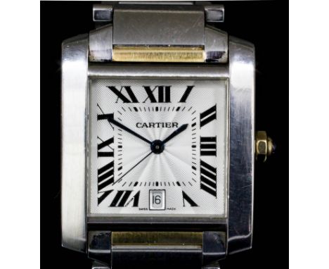 A modern gentleman's Cartier "Tank Francais" 18ct gold and stainless steel  wristwatch, the oblong silvered sunburst dial wit