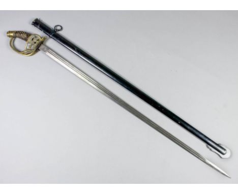 A German Imperial Officer's sword, the 31ins double fullered blade marked with a crown over "Erfurt", with brass guard with I