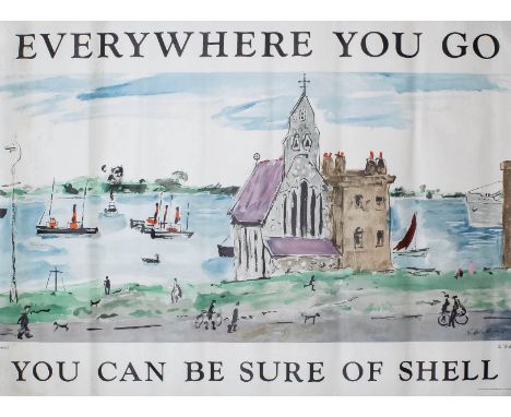 Edward Wakeford (1914-1973) - Coloured lithograph - Shell Oil Poster - "Gravesend" - "Everywhere You Go You Can Be Sure of Sh