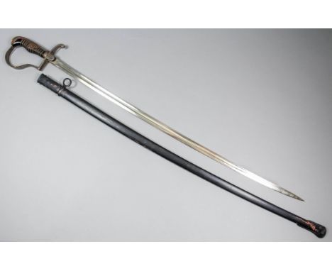 A 20th Century German Officer's dress sword with 32ins fullered bright steel blade (no visible marking), the steel "P" guard 