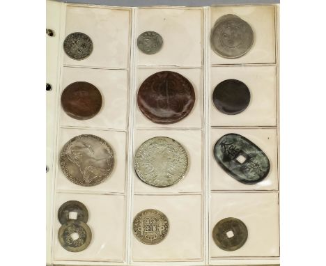 A collection of coins including two Maria Theresa Thaler re-strikes, a selection of Chinese cash coins and other minor Europe