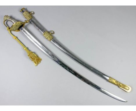 A 20th Century U.S. Marines Officer's dress sword by P.D.L., the 32.5ins sabre blade decorated with U.S. and winged eagle, wi