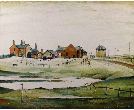 ARR Lawrence Stephen Lowry (1887-1976) - Limited edition coloured print - "Landscape with Farm Buildings", 15.75ins x 19.5ins