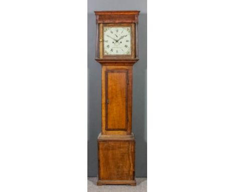 A late 18th Century oak and mahogany longcase clock by S. Ellis of Church Stretton, the 12ins square painted dial with Roman 