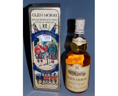 Glen Moray 12 year old single Highland malt Scotch Whisky, 75cl, 43%, one bottle in presentation tin