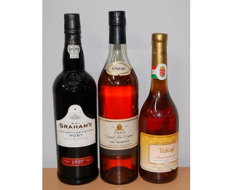 Graham's LBV Port, 1997, one bottle;&nbsp;De Marsy VSOP Cognac, one bottle; and Tokaji 2000 Hungary, one 50cl bottle (3)