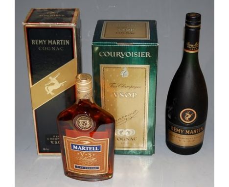 Rémy Martin Fine Champagne VSOP cognac, 70cl, 40%, two bottles (one in carton); Courvoisier Fine Champagne VSOP cognac, 1l, o