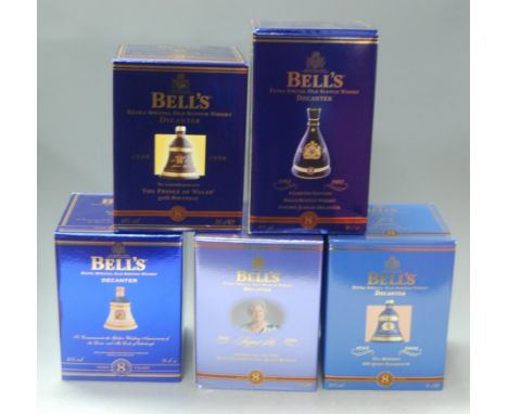 Five boxed Bell's Wade commemorative Scotch Whisky decanters, all aged 8 years, comprising for the Golden Wedding Anniversary