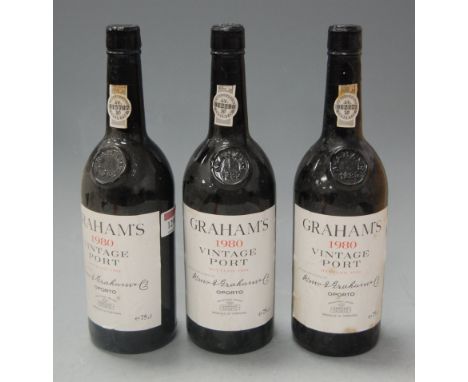 Graham's 1980 vintage Port, three bottles