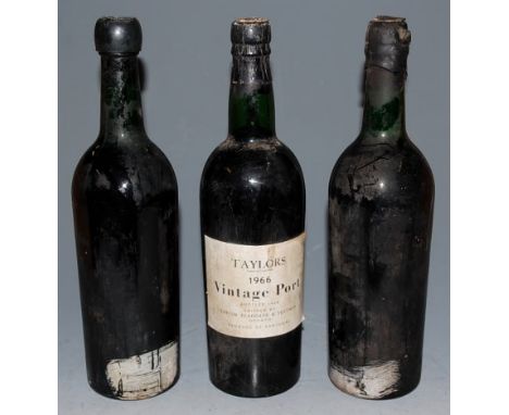 Taylor's 1966 Vintage Port , two bottles (one lacking label); and one other probably Taylor's 1966 vintage port but lacking l