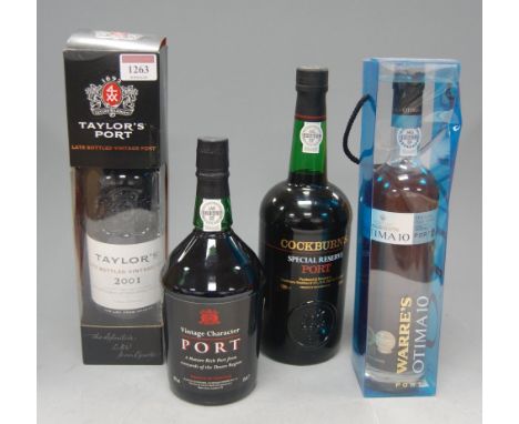 Taylor's LBV Port, 2001, in carton, one bottle; Warre's Otima 10 ten year old Tawny Port, one bottle in carton; Cockburns Spe