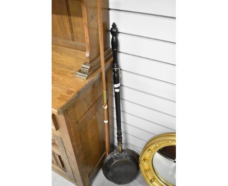 A vintage copper carriage or post horn and a bed warming pan
