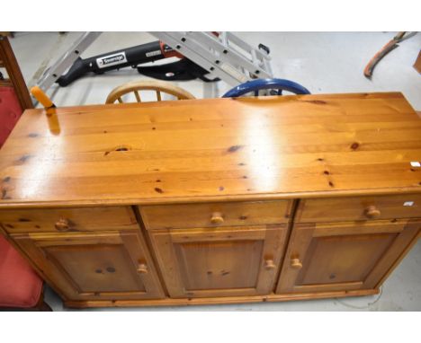 A vintage yellow pine sideboard base, width approx. 138cm