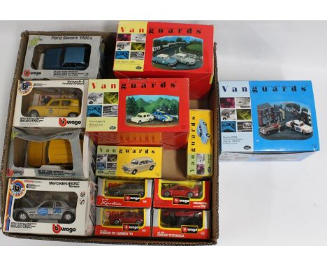 Burago 1:24 scale diecast models to include 0146 Ford Escort 1100L, 0150 Renault 4 Touring Secours, 0104 Range Rover, 0165 Me