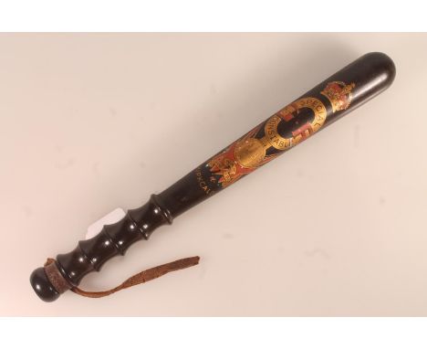 WWI George V Kirkcaldy special constable police truncheon decorated with crowned GR cypher above town crest with 'VIGILANDO M