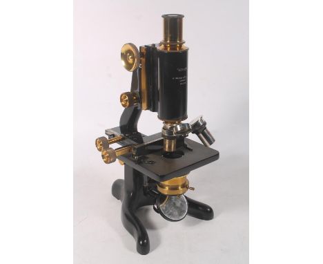 W Watson &amp; Sons Ltd of London monocular microscope, serial number 38258, stamped "SERVICE" held in original mahogany case
