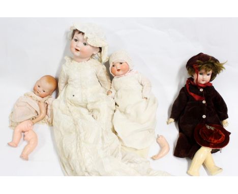 Armand Marseille of Kopplesdorf Germany, four bisque headed dolls to include 'G 327 B DRGM 259 A 14 M' 55cm tall, '390 A 6 M'