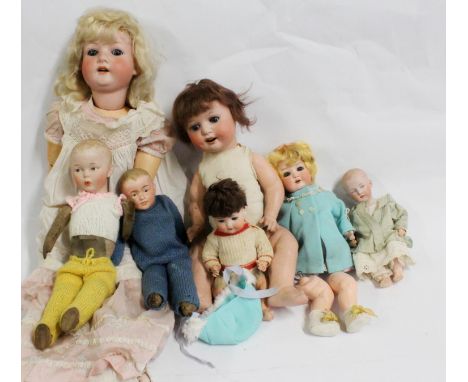 Heubach Koppelsdorf Thuringia Germany, bisque headed dolls to include '302-7' 70cm tall, '300.5' 48cm tall, '5 8 74' 39cm tal