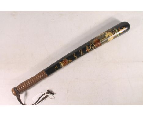 Edinburgh Police interest, a Victorian truncheon with painted decoration depicting fouled anchor over Edinburgh crest with mo