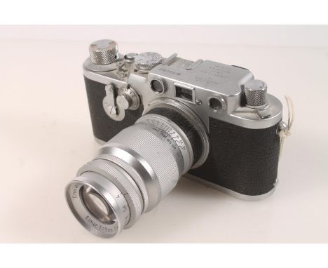 Leica DBP (Deusches Bundes-Patent) by Ernest Leitz GMBH of Wetzlar Germany, a 1954 type IIIf camera, Nr722245 fitted with Ern