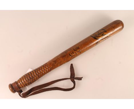 Scottish Victorian police truncheon, the plain oak body painted with VR cypher above 'SC' over 'D', possibly for 'Special Con