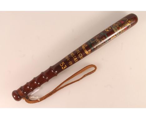 WWI George V Edinburgh Special Constable Great War commemorative police truncheon, numbered '53', painted with GR cypher and 