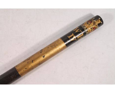 King William IV (1830-1837) police long stave truncheon, the blackened body painted with two bands of gold and crowned WRIV c