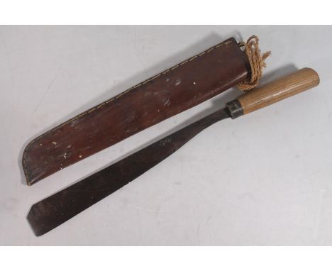 British parang style jungle machete, the blade of parang type stamped with makers mark AA in diamonds, wood grip, complete wi