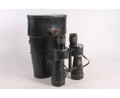 Pair of WWII era Nazi German Naval Kriegsmarine 7x50 U Boat binoculars, stamped '7x50 beh 413220', manufactured by Leitz, 21.
