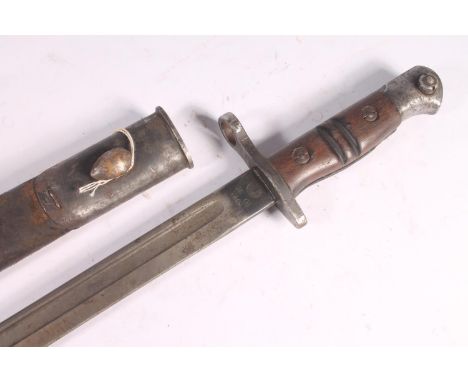 British 1913 pattern sword bayonet for the P14 rifle, the fullered blade with ricasso stamped with '1913' and dated '10 16' f