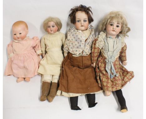 Armand Marseille of Kopplesdorf Germany, four bisque headed dolls to include one stamped '370 AM 3/0 DEP' 40cm tall, 'AM-7/0'